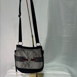 Elegant Checkered Crossbody Bag with Black Strap